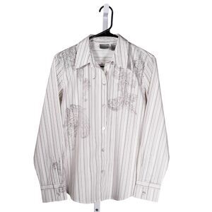 Chico's Women's Shirt Button Up Striped Paisley Vintage Boho Blouse Top 0 S/4
